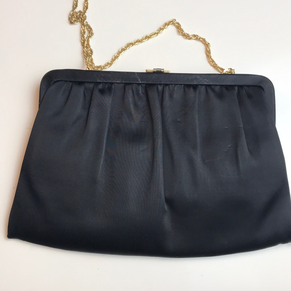Vintage Black Satin Evening bag with crystal - Picture 6 of 7